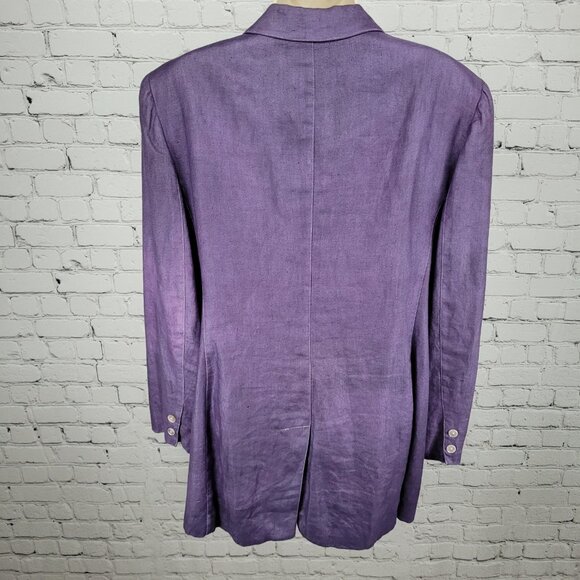 Lauren Ralph Lauren Purple Linen Buttoned Lined Notch Blazer Jacket Size 14 - Picture 2 of 16